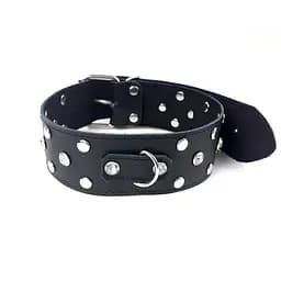 Нашийник з натуральної шкіри із заклепками та стразами Art of Sex - Jenna Collar, Чорний - мініатюра 2