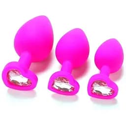 Комплект силіконових анальних пробок із кристалом SKN-KSIL-07 (розмір S, M, L), Рожевий