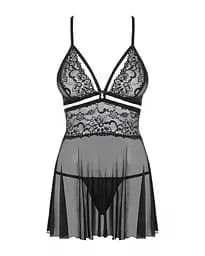 Еротичний мереживний комплект із сіточкою Obsessive 838-BAB-1 babydoll & thong black чорний пе S/M - мініатюра 6