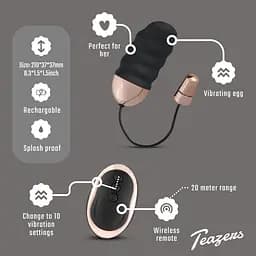 Віброяйце Teazers Ribbed Vibrating Egg, 8 см (чорний) - мініатюра 7