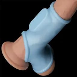 Насадка на пеніс Lovetoy Knights Ring Vibrating Silk With Scrotum Sleeve блакитний - мініатюра 6