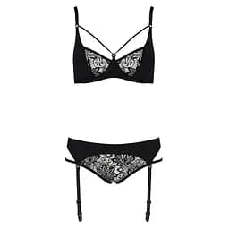 Комплект білизни Passion PAULINE Set black: стрепи: ліф L/XL - мініатюра 5
