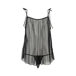 Сорочка прозора бебі дол MELANIA CHEMISE black - Passion трусики на тонких бретелях L/XL - мініатюра 4
