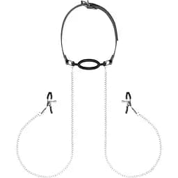 Зажимы для сосков с кляпом Bedroom Fantasies Nipple Clamps & silicone Gag Ring