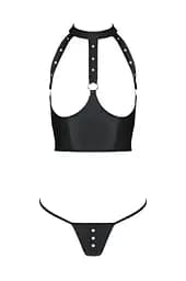 Комплект білизни з відкритими грудьми Passion GENEVIA Set WITH OPEN BRA L/XL black корсет стрінги - мініатюра 3