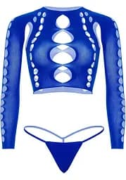 Комплект Leg Avenue Long sleeve crop top & string Royal Blue One Size - мініатюра 3