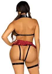 BDSM-костюм учениці Leg Avenue Harness teddy & skirt M Black, портупея, міні-спідниця, екошкіра - мініатюра 2