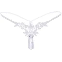 Стрінги Перлинки з декором у вигляді намистин та квітів S/M Білий K0573-3