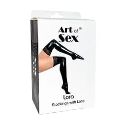 Сексуальні вінілові панчохи Art of Sex - Lora з мереживом колір чорний S - мініатюра 3