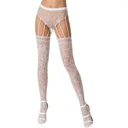Эротические колготки-бодистокинг Passion S003 white имитация кружевных чулок и трусиков S/M/L