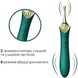 Вагінально-кліторальний вібратор Zalo Bess Turquoise Green багатофункціональний з насадками - мініатюра 3
