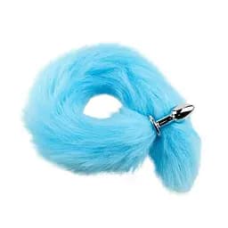 Анальна пробка металева конусна з довгим хвостиком 6 см синя