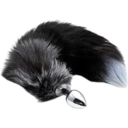 Металлическая анальная пробка Лисий хвост Alive Black And White Fox Tail M диаметр 3.4 см