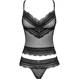 Напівпрозорий набір з прикрасами Obsessive Ivannes top & Thong L/XL, чорний, топ та танга