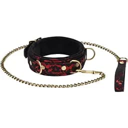 Нашийник з повідцем Liebe Seele Victorian Garden Lace and Vegan Collar With Leash чорний з червоним