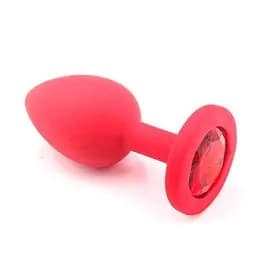 Анальна пробка класична конусна силіконова JewelPlug з кристалом 27x70 мм червона