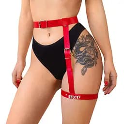 Гартер на ногу Art of Sex - Naomi с надписью SEXY, натуральная кожа, цвет красный