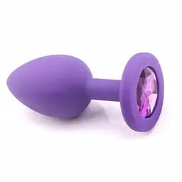 Анальная пробка с кристаллом, фиолетовая анальная пробка, анальная пробка со стразой маленькая S