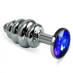 Анальна пробка - Heavy Metal Anal Plug Silver Rosebud Spiral Darkblue - мініатюра 1