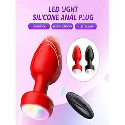 Анальна пробка, що світиться, з вібрацією та ПУ Light Anal Plug 3,5*9 см червоний - мініатюра 5