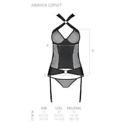 Сітчастий комплект корсет з халтером знімні підв'язки та трусики Passion Amanda CorSet black L/XL - мініатюра 7