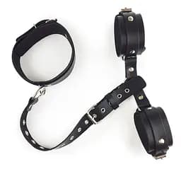 Фіксатори для шиї та рук Art of Sex - Bondage Set з натуральної шкіри, колір чорний - мініатюра 3