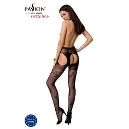 Еротичні колготки-бодістокінг Passion S022 black імітація квіткових панчішок та пояса для панчох S/M/L - мініатюра 4