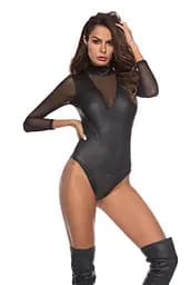 Еластичне латексне боді з довгими рукавами S/M Чорний K000339