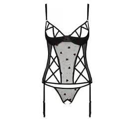 Корсет із підв'язками + стрінги Passion LOVELIA CORSet black L/XL - мініатюра 4