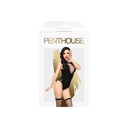 Боді Penthouse Hotter Than Hell Black непрозоре вирізи декольте імітація шнурівки панчохи XL - мініатюра 3