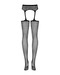 Сітчасті панчохи-стокінги з квітковим малюнком Obsessive Garter stockings S207 чорні імітації XL/XXL - мініатюра 6