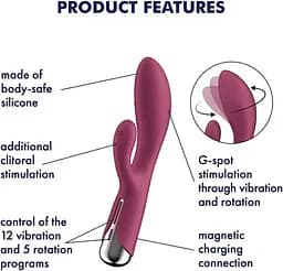 Вібратор-кролик Satisfyer Spinning Rabbit 1 20 см бордовий - мініатюра 3