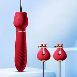 Силіконовий вібратор 2-в-1 з вібро-затискачами для сосків OEM Nipple Clamps 10 режимів Рожевий