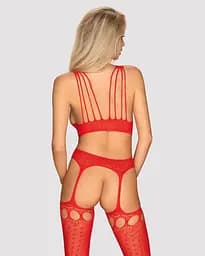 Бодістокінг Obsessive Bodystocking G313 red шнурівка геометричний декор S/M/L - мініатюра 2