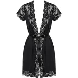 Сатиновый открытый пеньюар на поясе Obsessive 810-PEI-1 peignoir Black S/M, черный