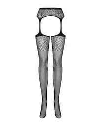 Сітчасті панчохи-стокінги з квітковим малюнком Obsessive Garter stockings S207 чорні імітації XL/XXL - мініатюра 5
