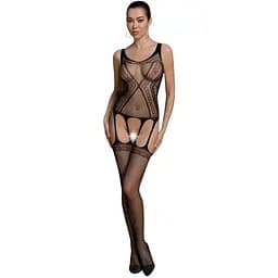 Бодістокінг Passion ECO BS007 з доступом силуетний малюнок імітація підв'язок S/M/L black