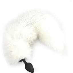 Силиконовая анальная пробка Art of Sex с хвостом из натурального меха Size M White fox