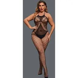 Бодістокінг жіночий нейлон Plus Size еротичний, відкритий доступ, чорний XL-XXL