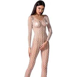 Бодистокинг Passion BS068 комбинезон крупная сетка длинный рукав S/M/L white