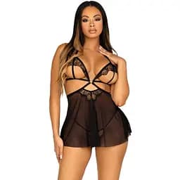 Пеньюар Leg Avenue Lace and mesh babydoll & panty Black L