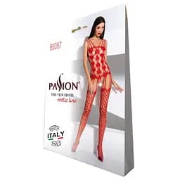 Бодістокінг Passion BS067 комбінезон імітація панчох та топа на бретелях S/M/L red - мініатюра 5