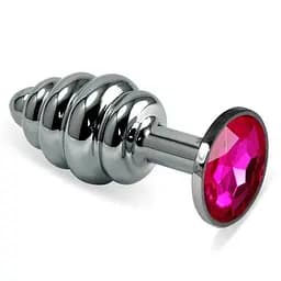 Металлическая анальная пробка с кристаллом Lovetoy Spiral Metal Plug 6.8 см (фуксия)