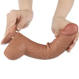 Фалоімітатор Lovetoy Sliding-Skin Dual Layer Dong 9.5'' 24 см (коричневий) - мініатюра 9
