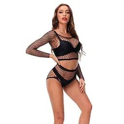 Эротический комплект сетчатый топ и трусики S/M Черный K0545-1