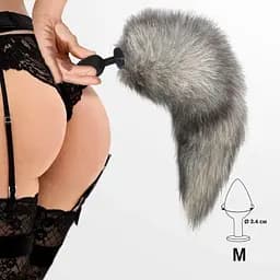 Силіконова анальна пробка з хвостом з натурального хутра Art of Sex size Artctic fox - мініатюра 4