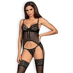 Корсет і стрінги Obsessive Contica L/XL чорний