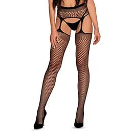 Панчохи-стокінги із сітки різного розміру Obsessive Garter stockingsS815S/M/L, чорні