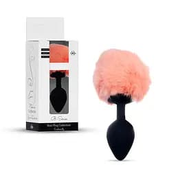 Анальна пробка - Bunny Tail Silicone Black Plug Peach - мініатюра 9