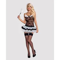 Еротичний костюм покоївки зі спідницею Obsessive Housemaid 5 pcs costume чорно-білий L/XL - мініатюра 3